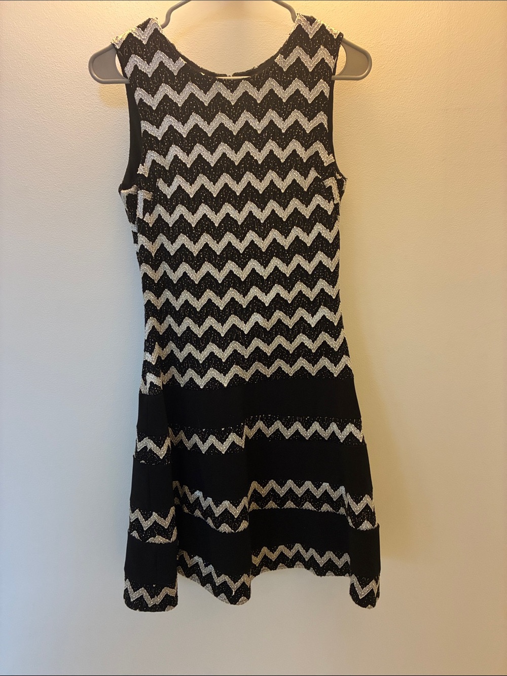 Betsy & Adam Black and White Embroidered Evening Dress